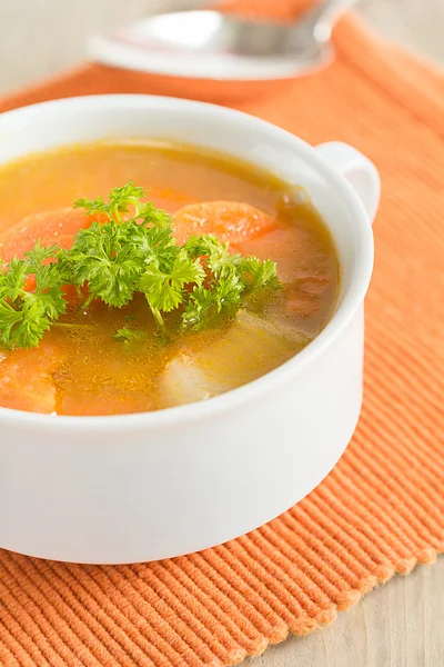 Carrots stew in a soup cup