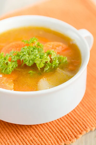 Carrots stew in a soup cup