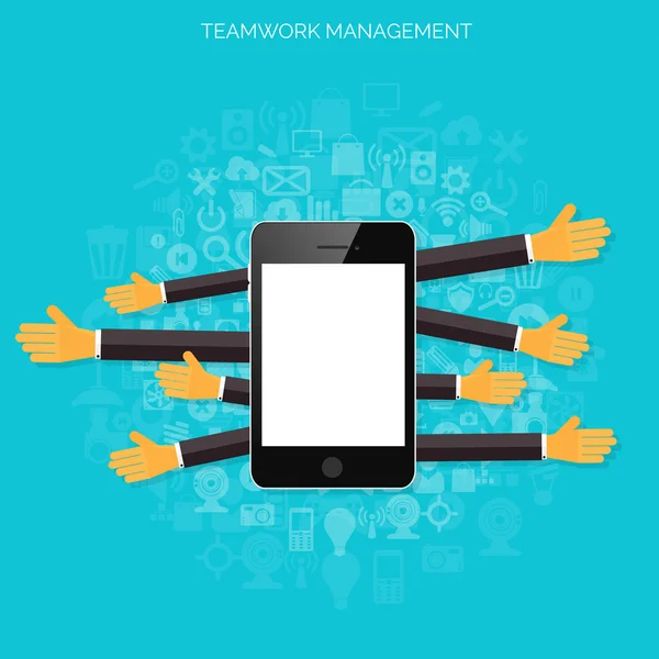 Teamwork management concept. Flat icons. Global communication and working experience. Business, briefing organization. Money making and analyzing.