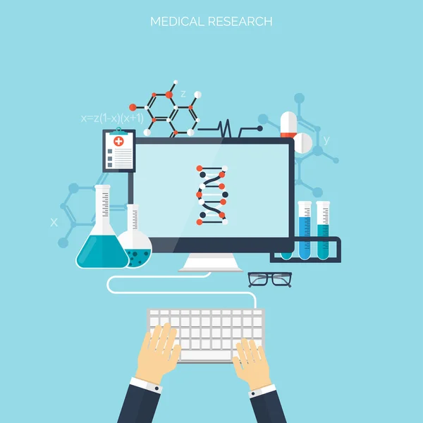 Flat health care and medical research background. Healthcare system concept. Medicine and chemical engineering.