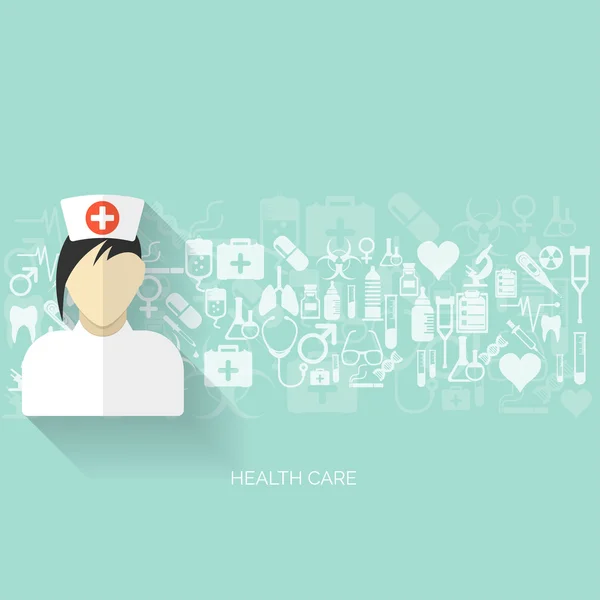 Flat health care and medical research background. Healthcare system concept. Medicine and chemical engineering. First aid and diagnostic equipment.