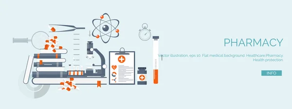 Vector illustration. Flat medical backgrounds set. Health care and first aid, medical research and cardiology. Medicine and study. Chemical engineering and pharmacy.