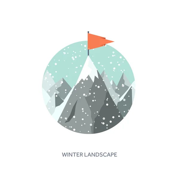 Vector illustration. Winter landscape. Mountaines with snow. Flat. Christmas, new year. Season.