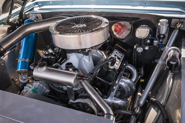 Customized muscle car engine displayed