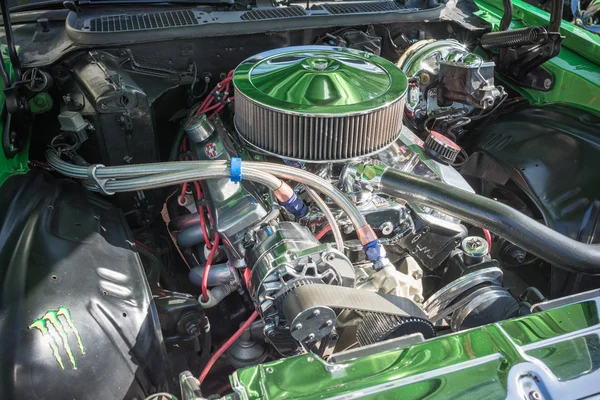 Customized muscle car engine displayed