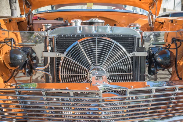 Customized muscle car engine displayed