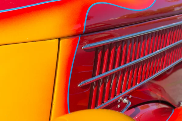 Close up of the flames on a vintage hot rod