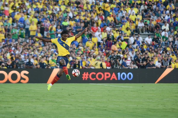 Ecuatorian soccer Juan Carlos Paredes up in the air during Copa