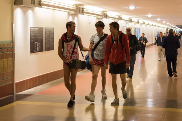 People arriving without pants in Union Station during the \
