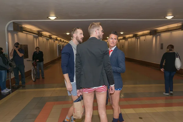 Men without pants on the subway