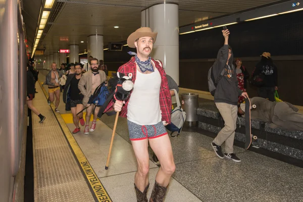 Man without pants on the subway