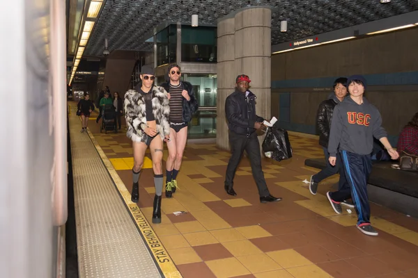 Men without pants on the subway