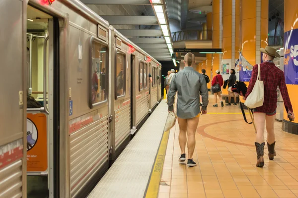 Men without pants on the subway