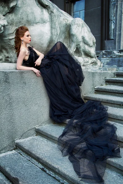 Art work Gothic fashion: a beautiful young girl in black dress a