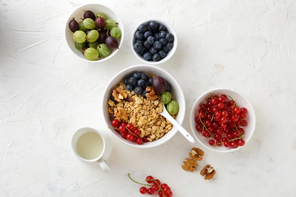 Breakfast cereals in bowl with berries