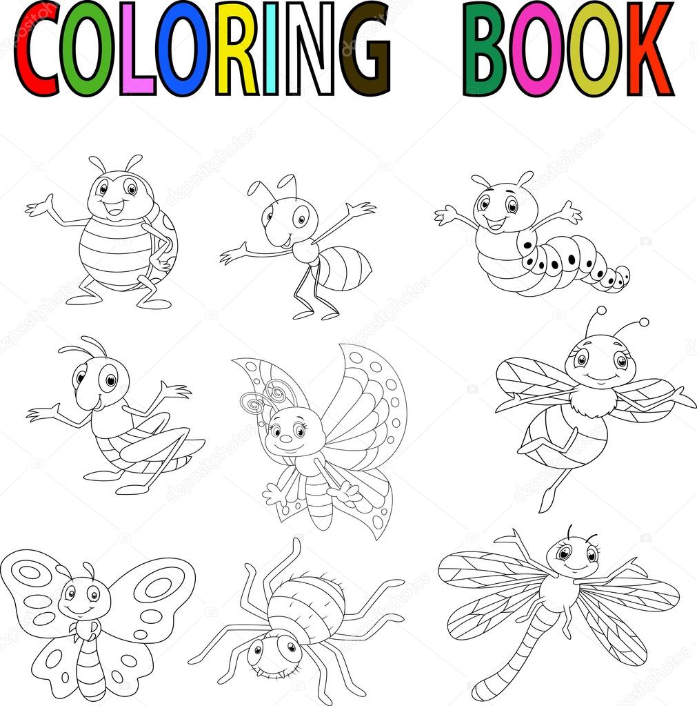 Livre de coloriage insectes de drôles de dessin animé ...