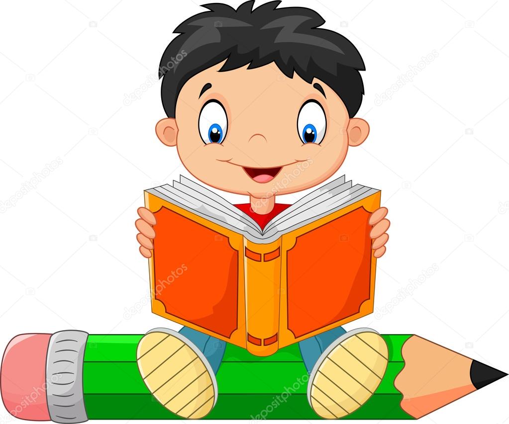 Petit garçon lisant un livre de dessin animé — Image vectorielle Petit garçon lisant un livre de dessin animé — Image vectorielle