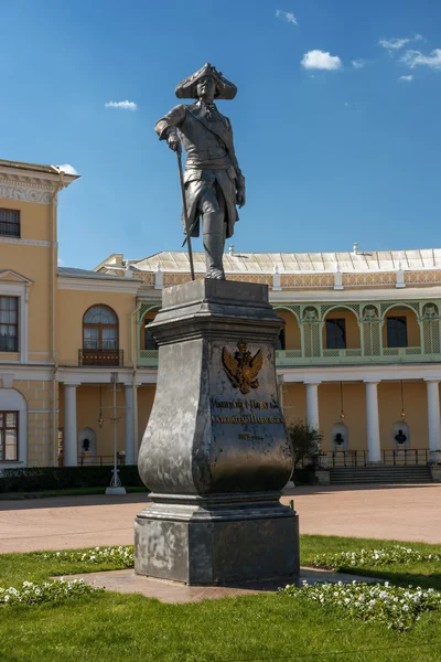 Pavlovsk, Russia - May 6, 2016: Monument to emperor Pavel I in front of the Pavlovsk Palace. Saint Petersburg.