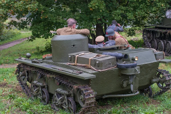 Gatchina, Russia - September 11, 2016: The historical reconstruction of World War II. Lightweight floating tank T-37A.