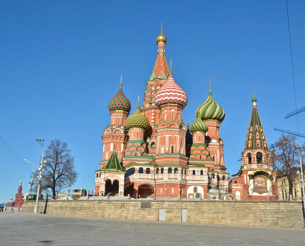 Domes of St. Basil\'s Cathedral on red square.
