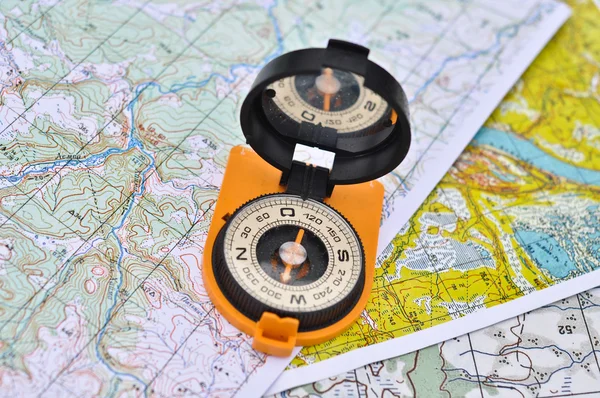 Compass, map, outdoor.