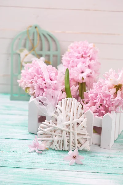 Hyacinths flowers in wooden box