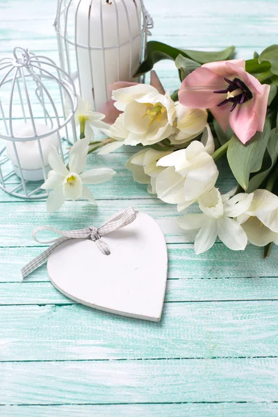 Background with flowers, heart  and candles