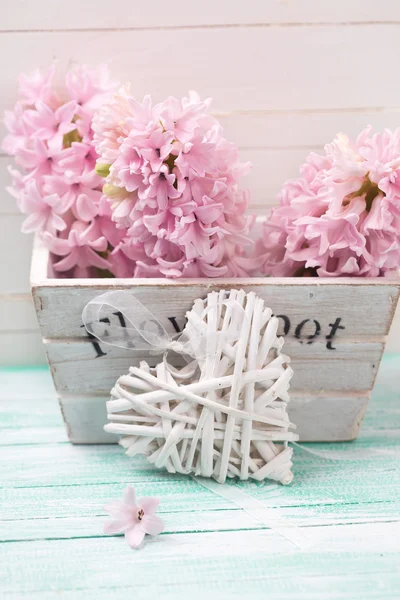 Hyacinths flowers in wooden box