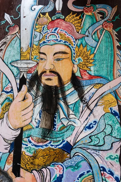 The mural painting of ancient Chinese Warrior at Wat Pho (Pho Temple) in Bangkok, Thailand