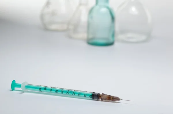 A thin syringe in the medical laboratory