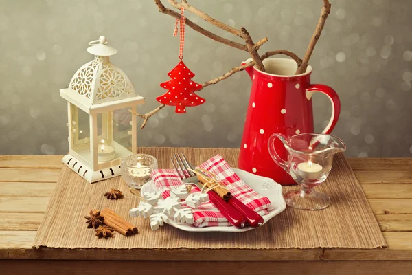 Table setting with christmas decorations