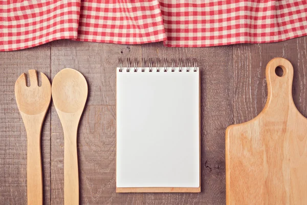 Notebook mock up template with kitchen utensils