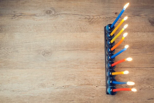 Menorah on wooden table