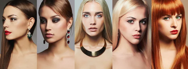 Beauty collage. Faces of women. Fashion photo. Makeup,lipstick and eye shadow.beautiful girls