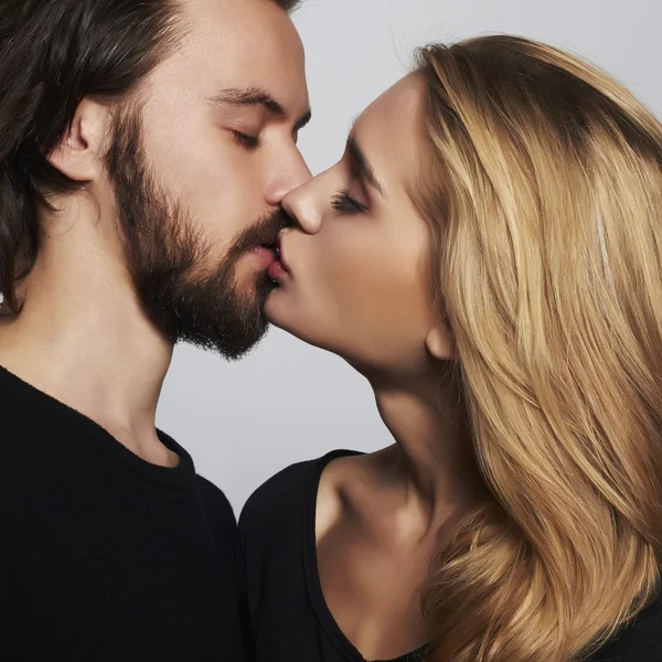 Kissing couple portrait.romantic beautiful woman and handsome man