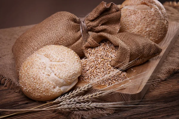 Hot bread and grain in bags
