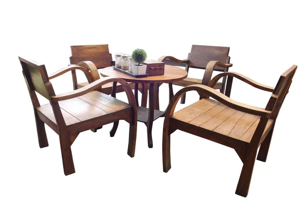 Wooden Furniture table and chairs isolated : coffee shop