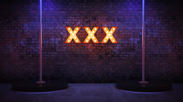 Marquee light xxx letter sign, render 3D