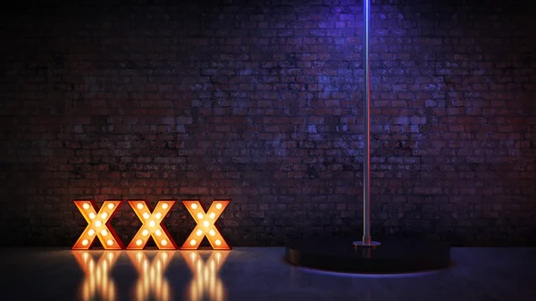 Marquee light xxx letter sign, render 3D