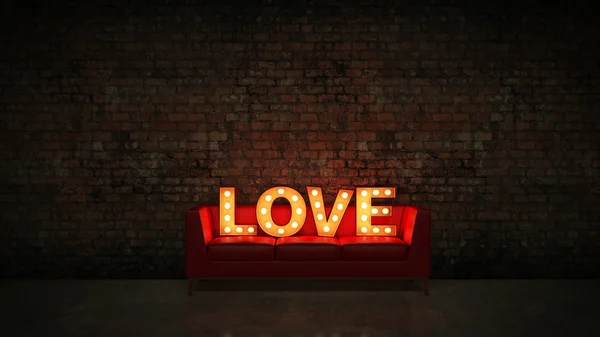 Marquee light love letter sign, render 3D