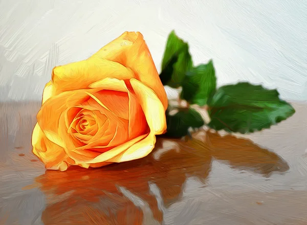 Yellow rose. Illustration in oil painting style.