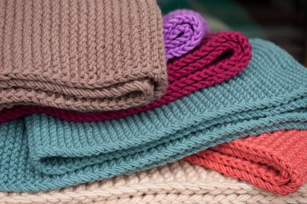 Colorful knitted scarves