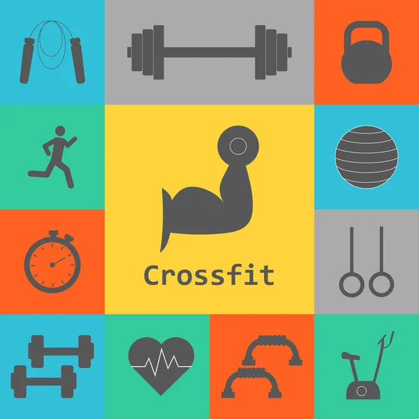Vector Set of Crossfit Icons. Sport, fitness, gym workout