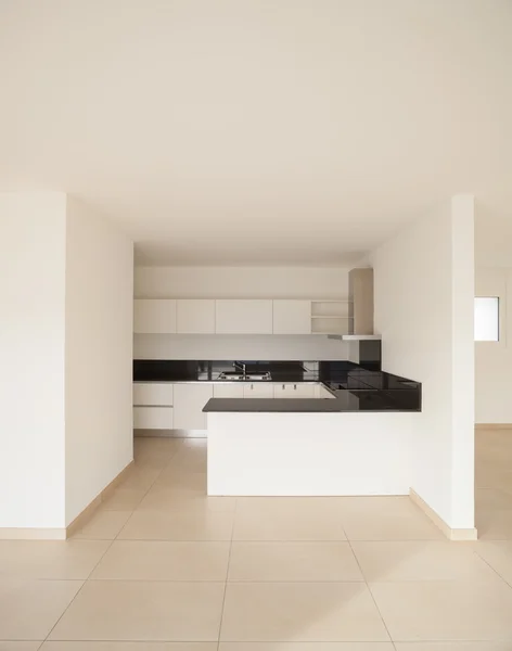 Interior of new apartment, empty living room, tiled floor