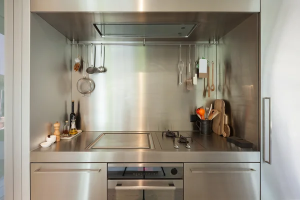 Interior, stainless steel kitchen