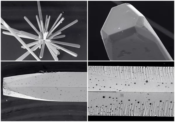 Scientific collage. Crystal photo from electron microscope