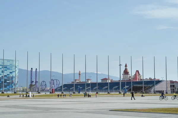 People on the central square in Olympic Park in Sochi, Russia