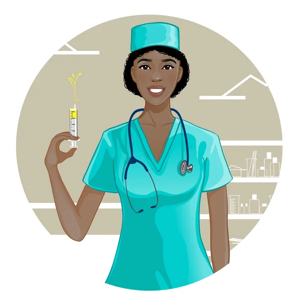 African american nurse with syringe, eps10