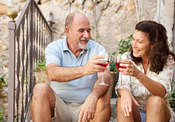Couple drinking wine in the resort