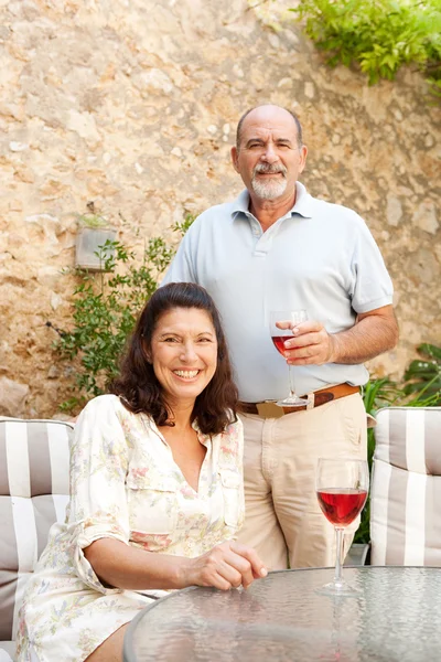 Couple drinking wine in the resort